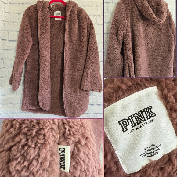 PINK Victoria's Secret Sherpa Teddy Hoodie Cardigan Jacket Medium / Large New - Picture 4 of 16